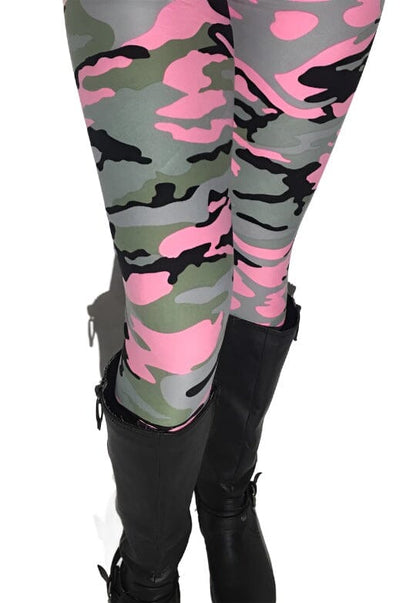 Womens Camo Leggings | XPlus Pink Camouflage Leggings | Yoga Pants | Footless Tights | No-Roll Waistband Leggings MomMe and More 