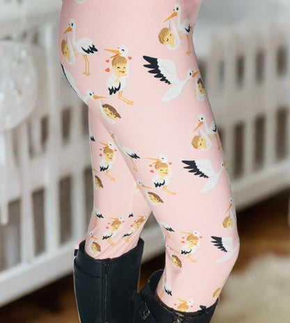 Womens Leggings | Exclusive Pink Stork Leggings | Maternity Yoga Pants | Girl Mom Leggings | Yoga Waistband Leggings MomMe and More 