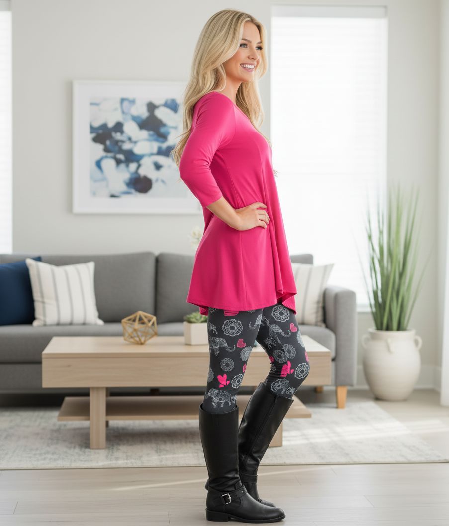 Womens Elephant Heart Leggings - High Waisted - Buttery Soft - Yoga Pants - Gray/Pink Leggings MomMe and More 