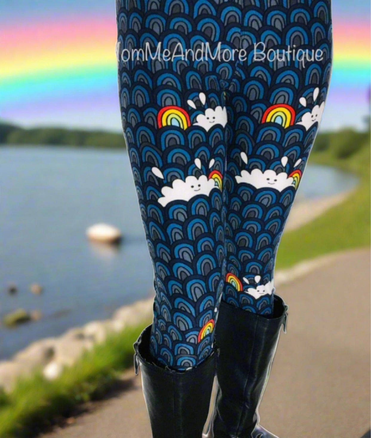 Womens Leggings | Happy Rainbow Leggings | Yoga Pants | Footless Tights | Yoga Waistband Leggings MomMe and More 