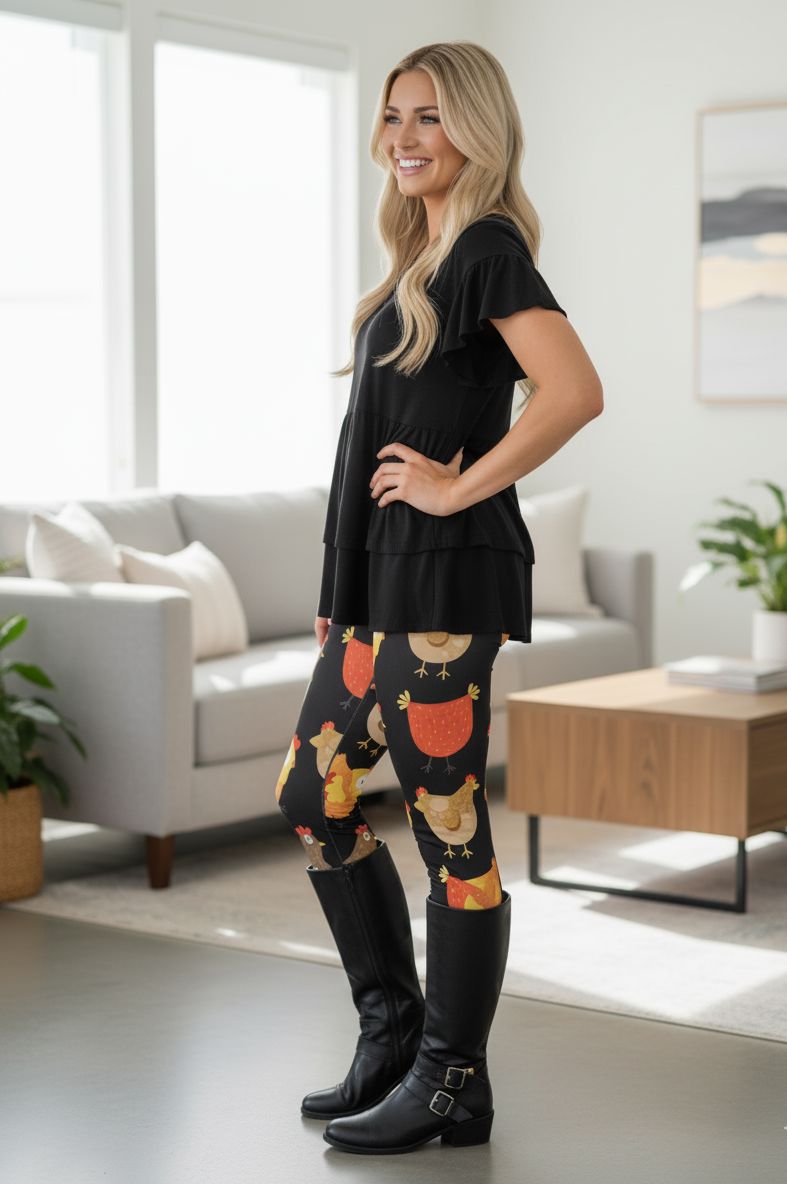 Womens Chicken Leggings - High Waisted - Buttery Soft - Signature Lux Yoga Pants - Brown/Orange Leggings MomMe and More 