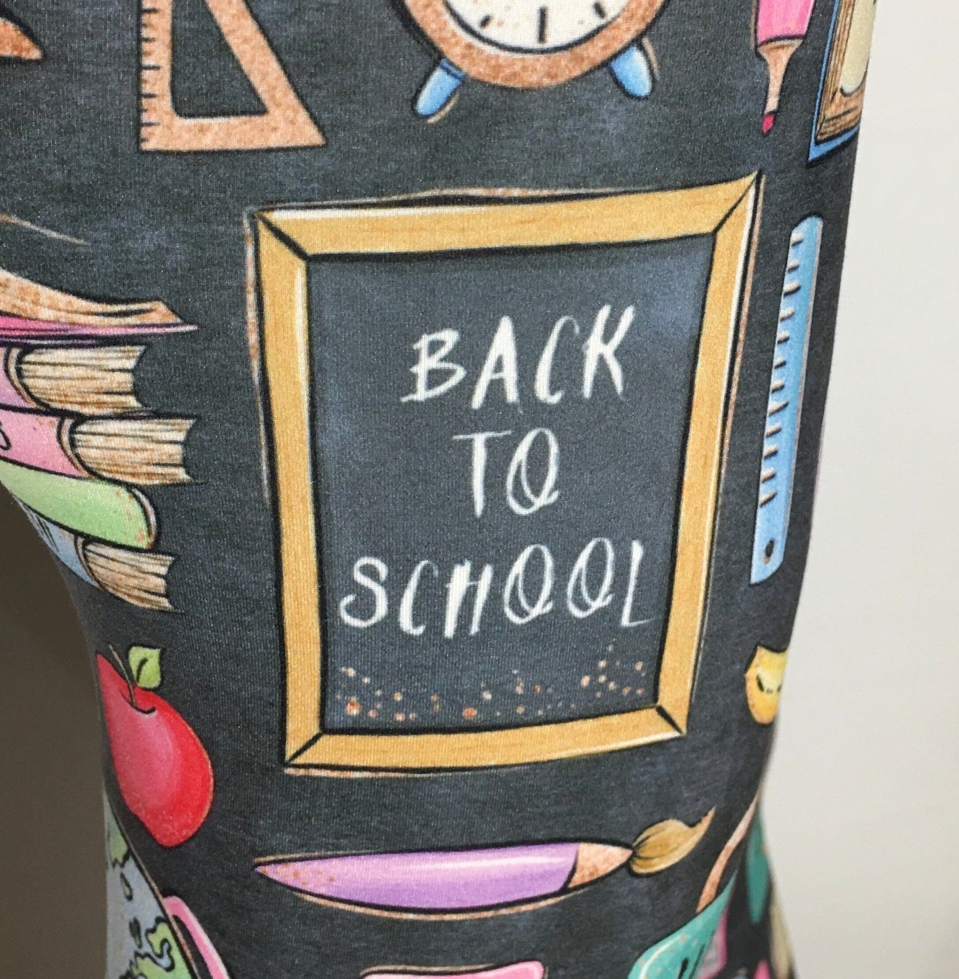 Womens School Teacher Leggings, Soft Yoga Pants, Sizes OS/TC, Yoga Waist, Gray/Multi, Exclusive Leggings Leggings MomMe and More 