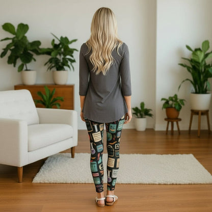 Womens School Teacher Leggings - High Waisted - Buttery Soft - Yoga Pants - Gray/Multi Leggings MomMe and More 
