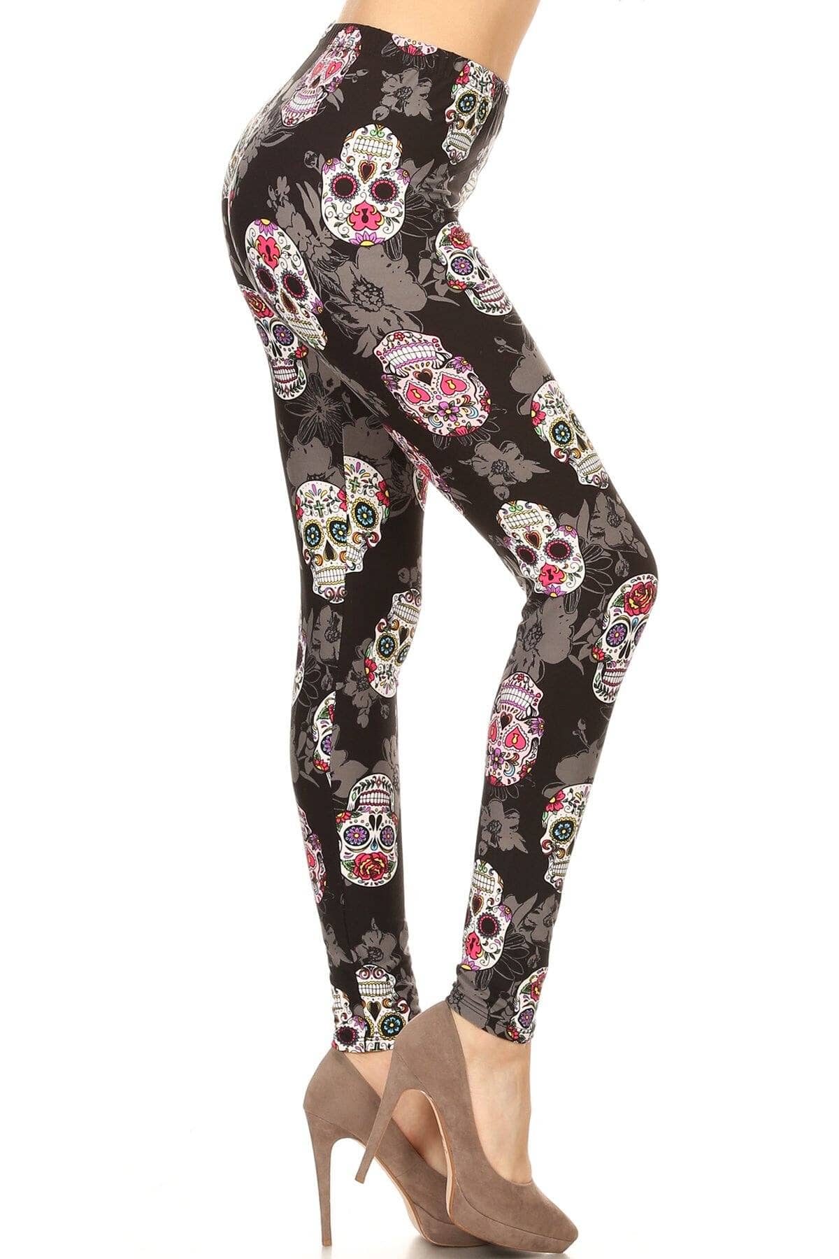Womens Halloween Skull Leggings | Yoga Pants | Footless Tights | Extra Plus Leggings MomMe and More 