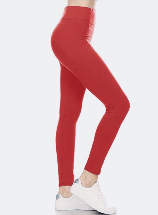 Womens Solid Red Leggings, Yoga Pants, Footless Tights Leggings MomMe and More 