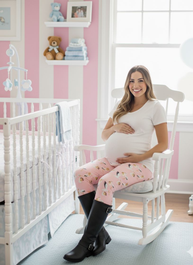 Womens Pink Stork Leggings - High Waisted - Buttery Soft - Baby Girl - Pink Leggings MomMe and More 