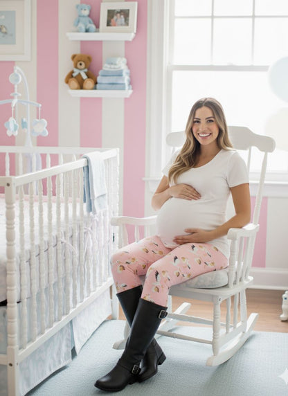 Womens Pink Stork Leggings - High Waisted - Buttery Soft - Baby Girl - Pink Leggings MomMe and More 