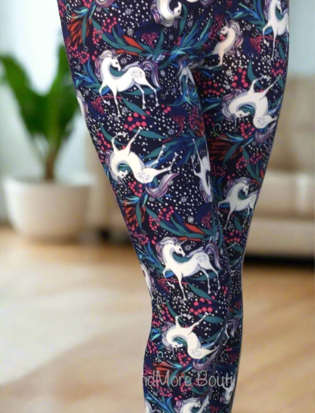 Womens Unicorn Leggings, Soft Yoga Pants, Sizes 0-20, Yoga Waist, Blue/White Leggings MomMe and More 