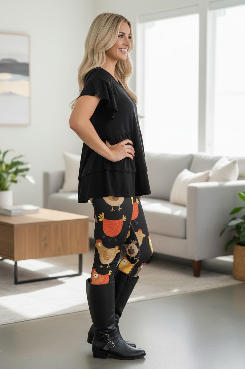 Womens Chicken Leggings - High Waisted - Buttery Soft - Signature Lux Yoga Pants - Brown/Orange Leggings MomMe and More 