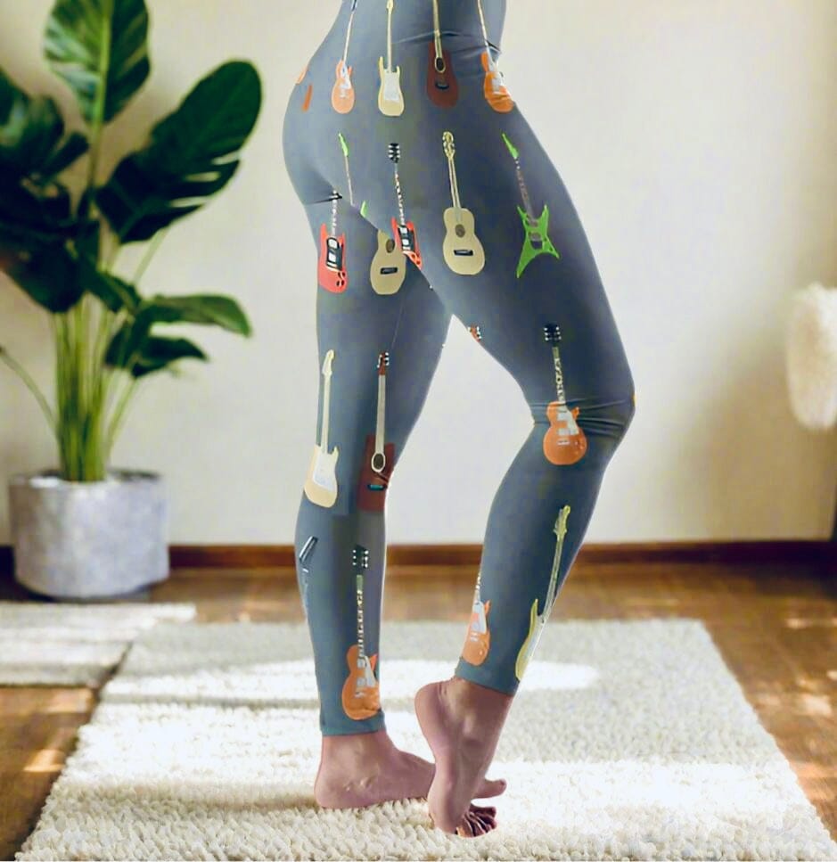 Women Leggings Guitar Print High Waisted Like Lularoe