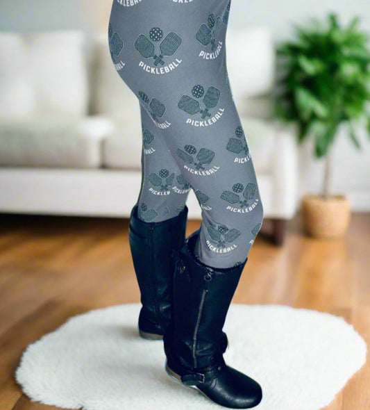 Womens Pickleball Leggings - High Waisted - Buttery Soft - Gray Leggings MomMe and More 