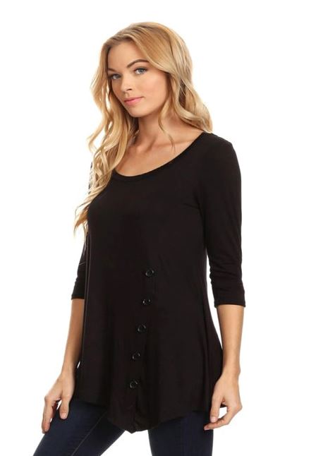 Womens High-Low Black Shirt | Side Button Long Tunic Top Tops MomMe and More 