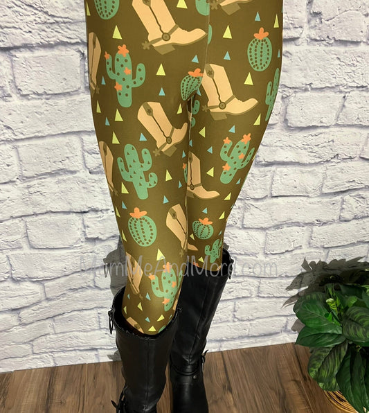 Leggings For Women, Cactus, Cowgirl, Cowboy Boots Leggings: Yoga Waist Leggings MomMe and More 