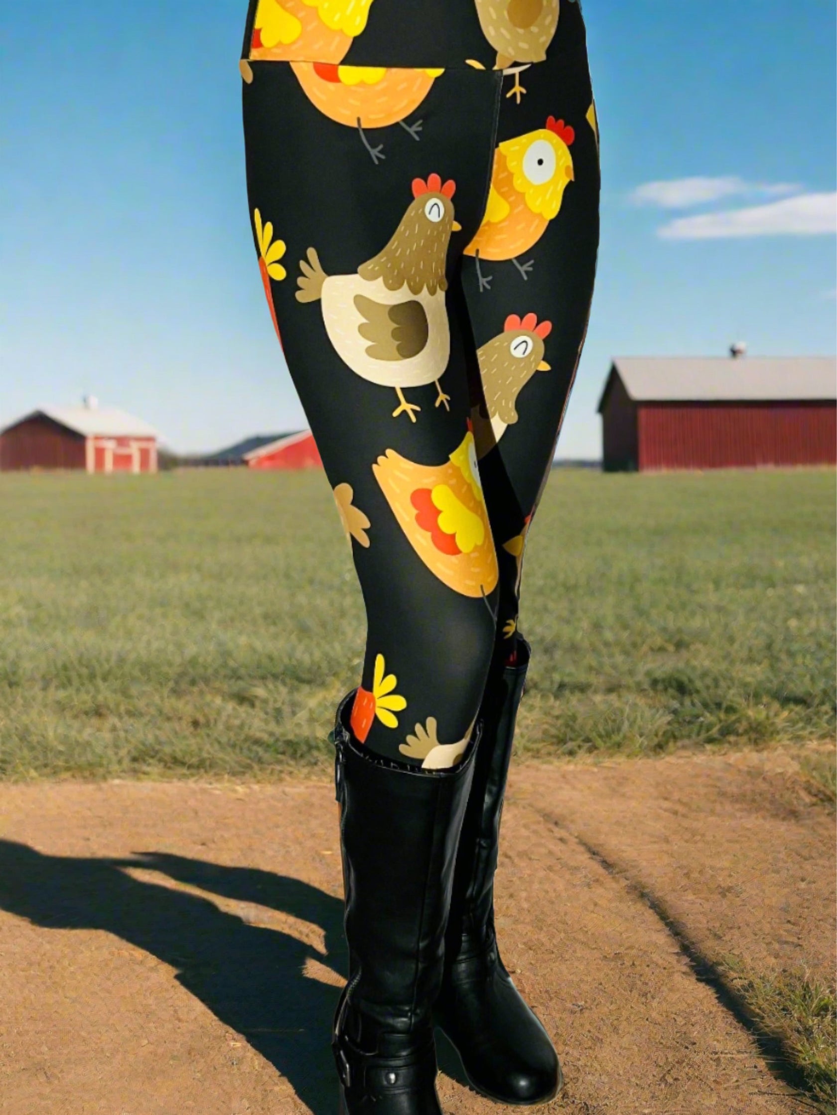 Farm Chicken Hen Flower Pattern Print Women Leggings