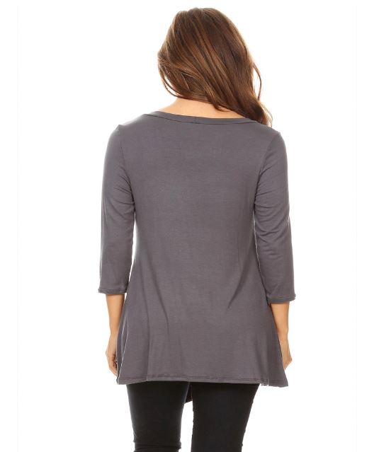 Womens High-Low Gray Shirt | Side Button Long Tunic Top Tops MomMe and More 