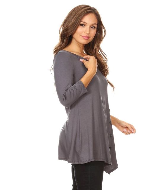 Womens Plus Size Gray Top | High-low Hem Side Button Shirt Tops MomMe and More 