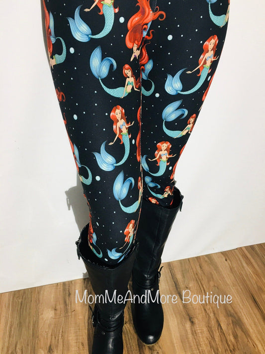Womens Leggings | Exclusive Mermaid Leggings | Yoga Pants | Footless Tights | Yoga Waistband Leggings MomMe and More 
