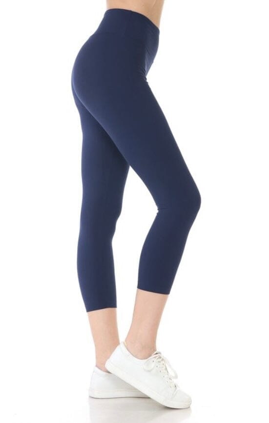 Womens Navy Blue Tummy Control Capri Leggings | Yoga Pants | Footless Tights Leggings MomMe and More 