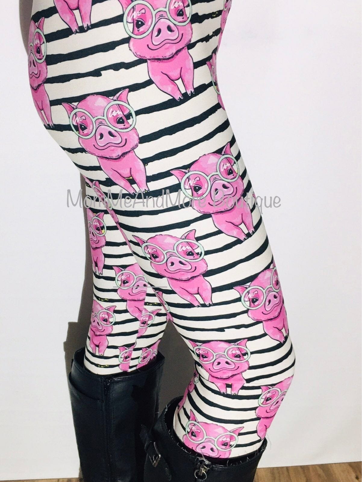 Womens Leggings | Exclusive Pink Pig Leggings | Yoga Pants | Footless Tights | Yoga Waistband Leggings MomMe and More 