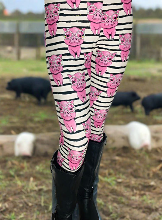 Womens Pig Leggings Soft Yoga Pants Pink/White/Black Sizes 0-20 Leggings MomMe and More 