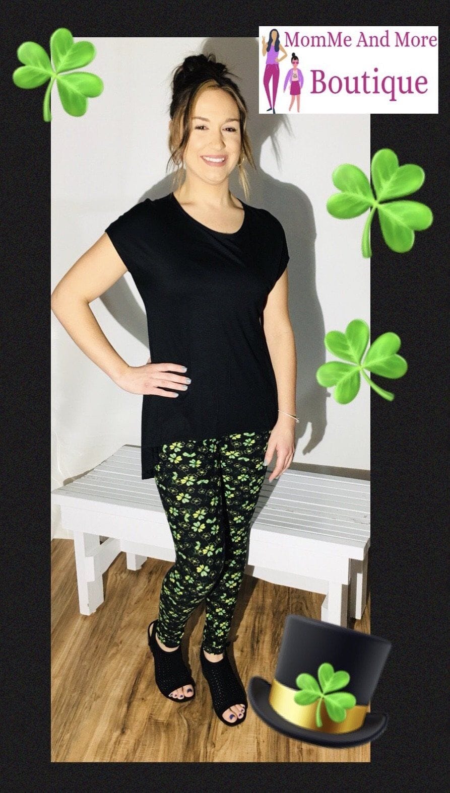 Womens Shamrock St Patrick Day Leggings | Yoga Pants | Footless Tights Leggings MomMe and More 