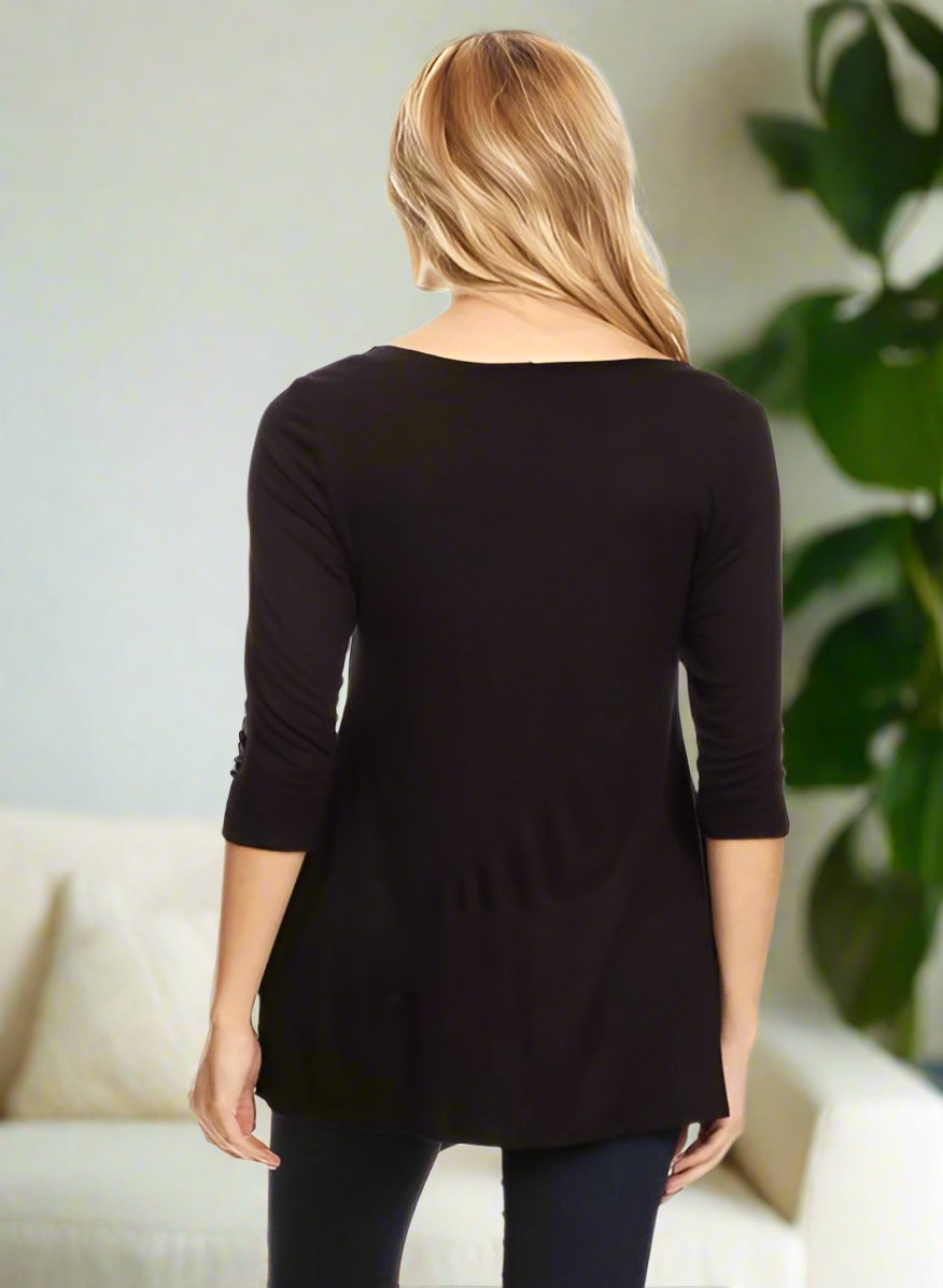 Womens High-Low Black Shirt | Side Button Long Tunic Top Tops MomMe and More 