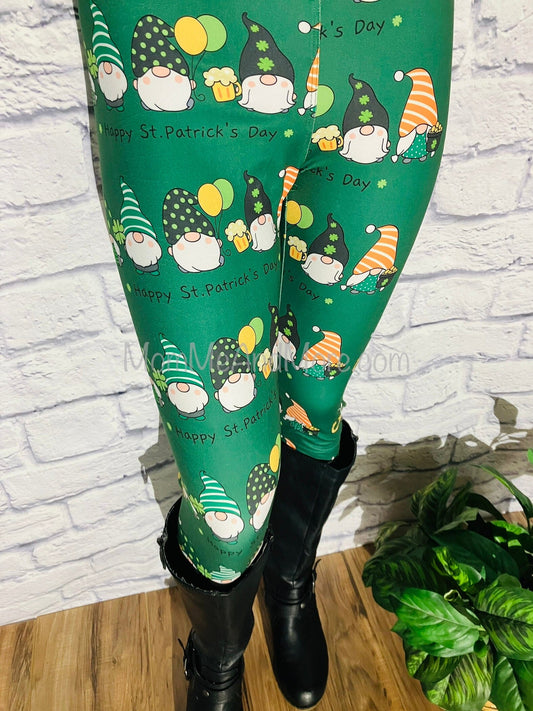Womens Leggings | Exclusive St. Patrick Day Gnome Leggings | Yoga Pants | Footless Tights | Yoga Waistband Leggings MomMe and More 
