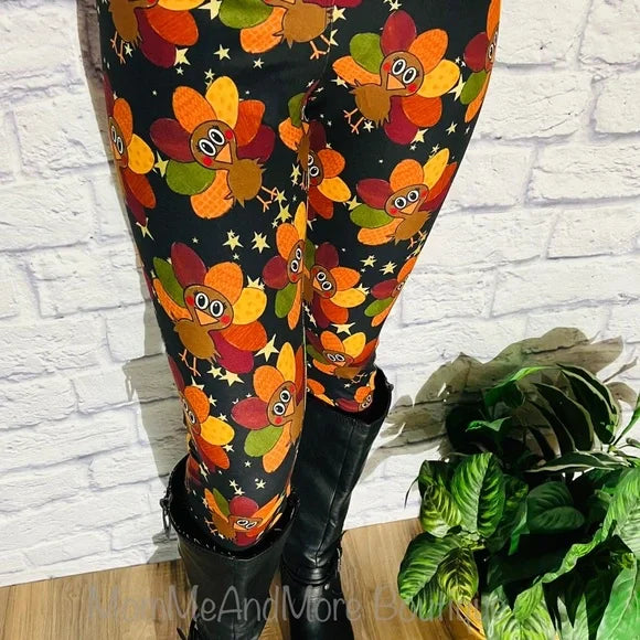 Womens Thanksgiving Turkey Leggings | Fall Yoga Pants | Footless Tights Leggings MomMe and More 