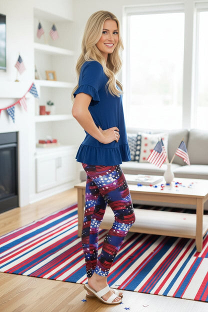 Womens 4th of July Leggings - High Waisted - Buttery Soft - American Flag - Red White Blue Leggings MomMe and More 