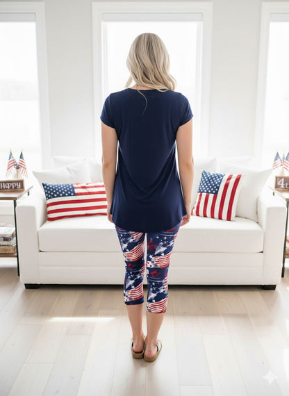 Womens American Flag Capri Leggings - High Waisted - Buttery Soft - 4th of July Leggings MomMe and More 