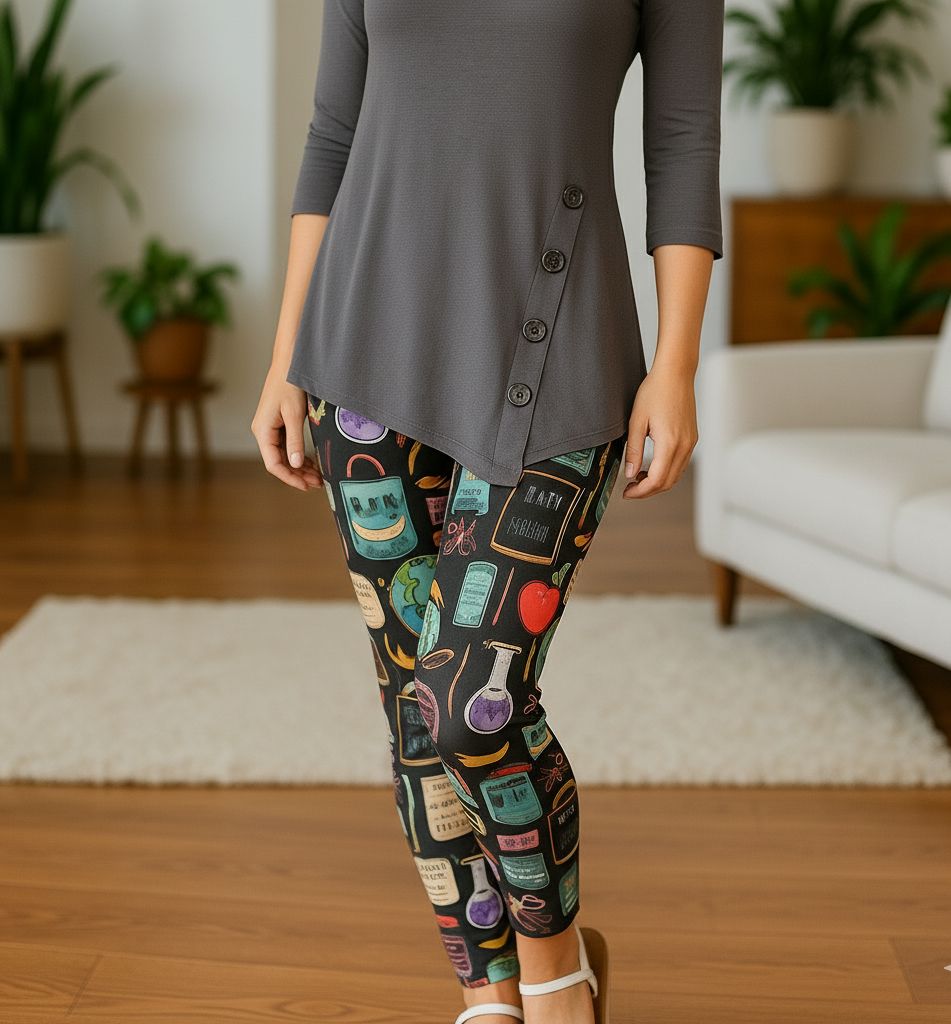 Womens School Teacher Leggings - High Waisted - Buttery Soft - Yoga Pants - Gray/Multi Leggings MomMe and More S Gray Yoga Waist