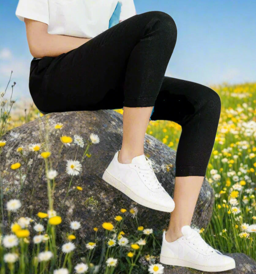 Womens Black Capri Leggings, Soft Yoga Pants, Sizes OS/TC/TC2, Yoga Waist, Exclusive Leggings Leggings MomMe and More 
