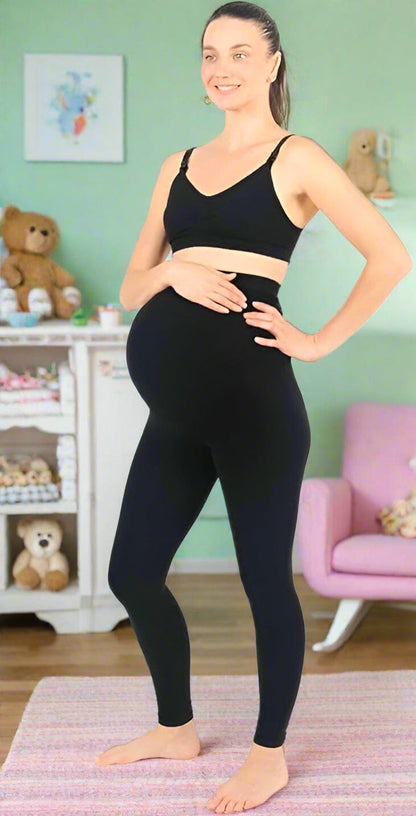 Womens Maternity Leggings, Soft Yoga Maternity Pants, Black Sizes S/M/L/XL Maternity Leggings MomMe and More 