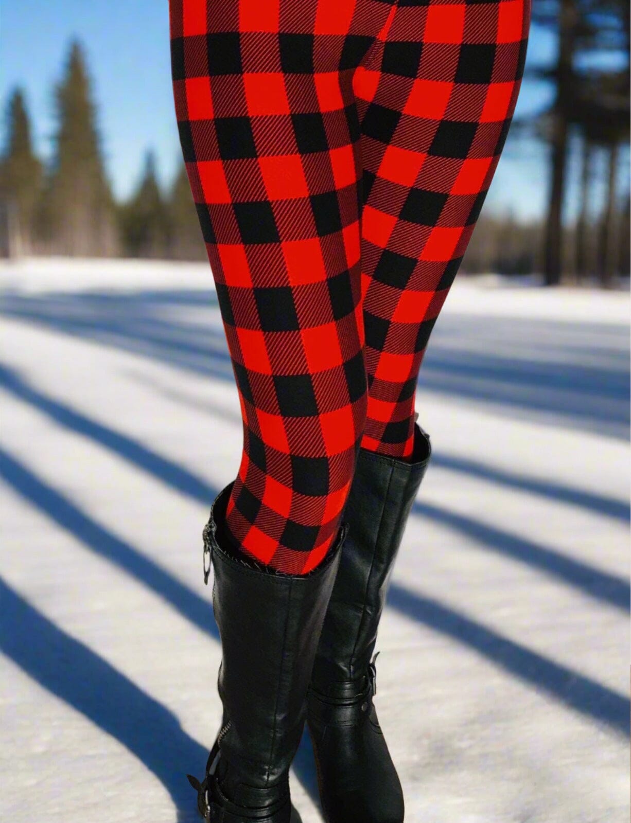 Womens Red Plaid Legging, Soft Yoga Pants, Sizes 0-22, No Roll Waist, Red/Black Leggings MomMe and More 