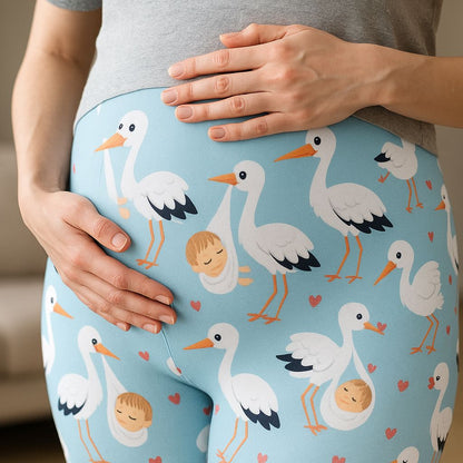 Womens Blue Stork Leggings - High Waisted - Buttery Soft - Baby Boy Mom Leggings MomMe and More 