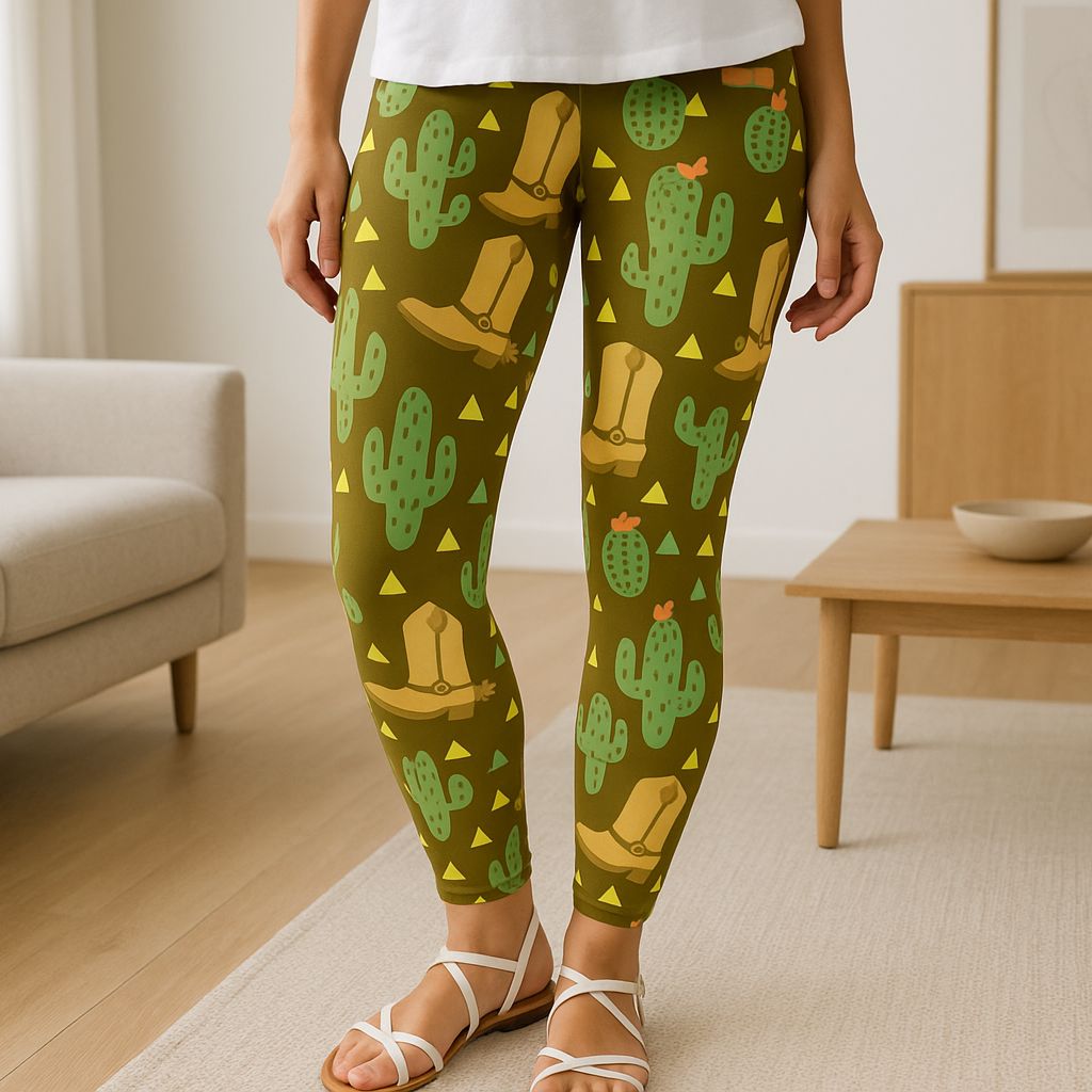 Womens Western Boots Leggings - High Waisted - Buttery Soft - Brown/Multi Leggings MomMe and More 