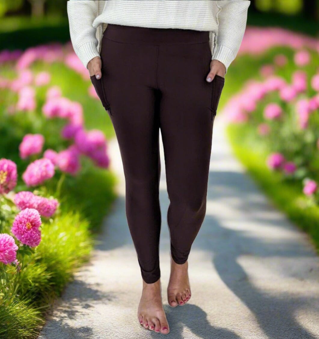Womens Brown Pocket Leggings, Soft Yoga Pants, Sizes 0-20, Yoga Waist, Exclusive Leggings Leggings MomMe and More 