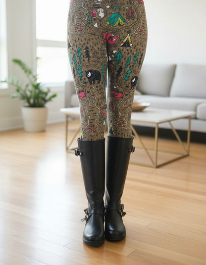 Womens Camper Leggings - High Waisted - Buttery Soft - Luxury Yoga Pants - Brown/Multi Leggings MomMe and More 1xl Brown No-Roll Waist