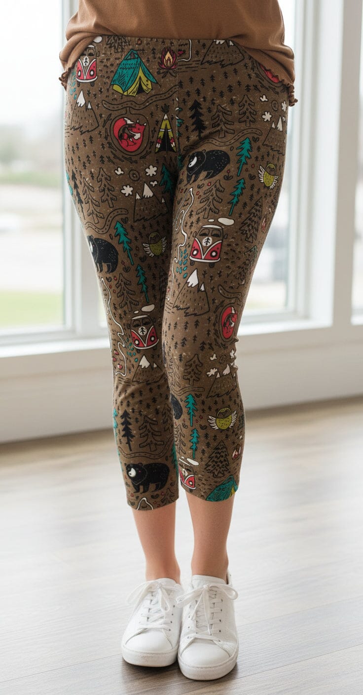 Womens Camper Capri Leggings - High Waisted - Buttery Soft Yoga Pants - Brown Leggings MomMe and More 0-12 Brown 