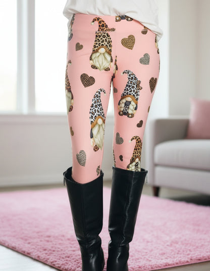 Womens Leggings | Exclusive Gnome Heart Leggings | Yoga Pants | Footless Tights | Yoga Waistband Leggings MomMe and More 