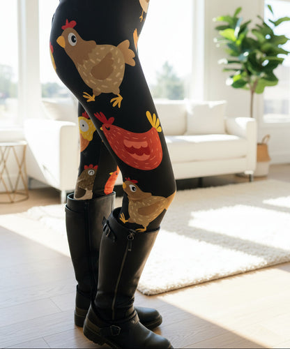 Womens Leggings | Exclusive Chicken Rooster Leggings | Yoga Pant | Footless Tights | Yoga Waistband Leggings MomMe and More 