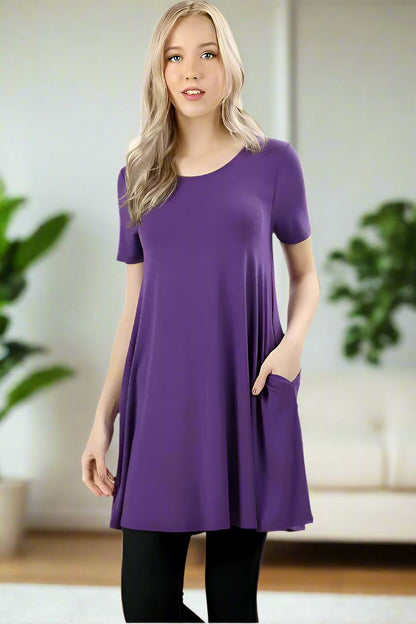 Womens Purple Pocket Dress, Short Sleeve Shift Dress, Sizes S/M/L/XL, Dark Purple dress MomMe and More 