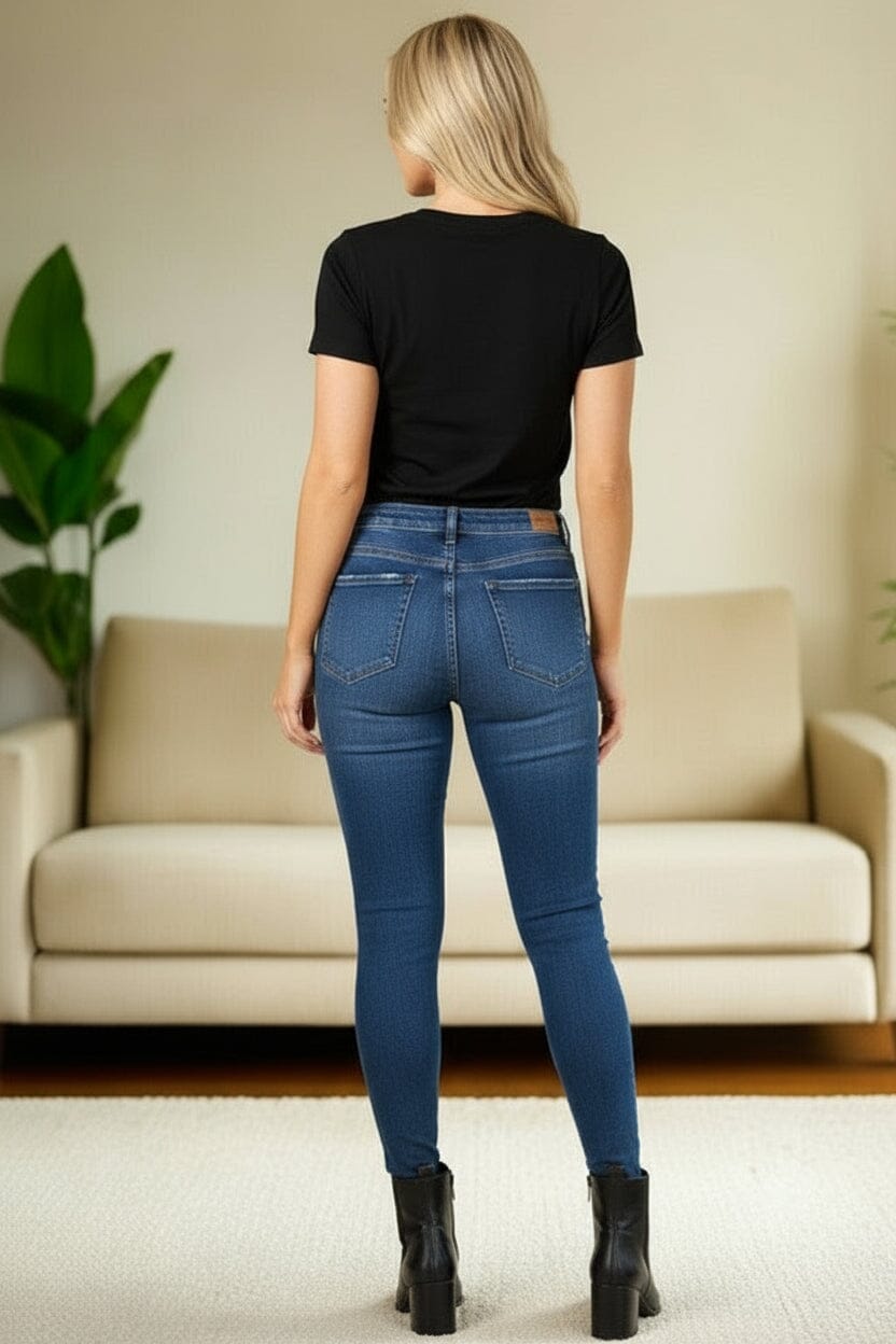 Womens Designer Jeans - Distressed Ripped - Ultimate Stretch - Dark Wash Jeans MomMe and More 