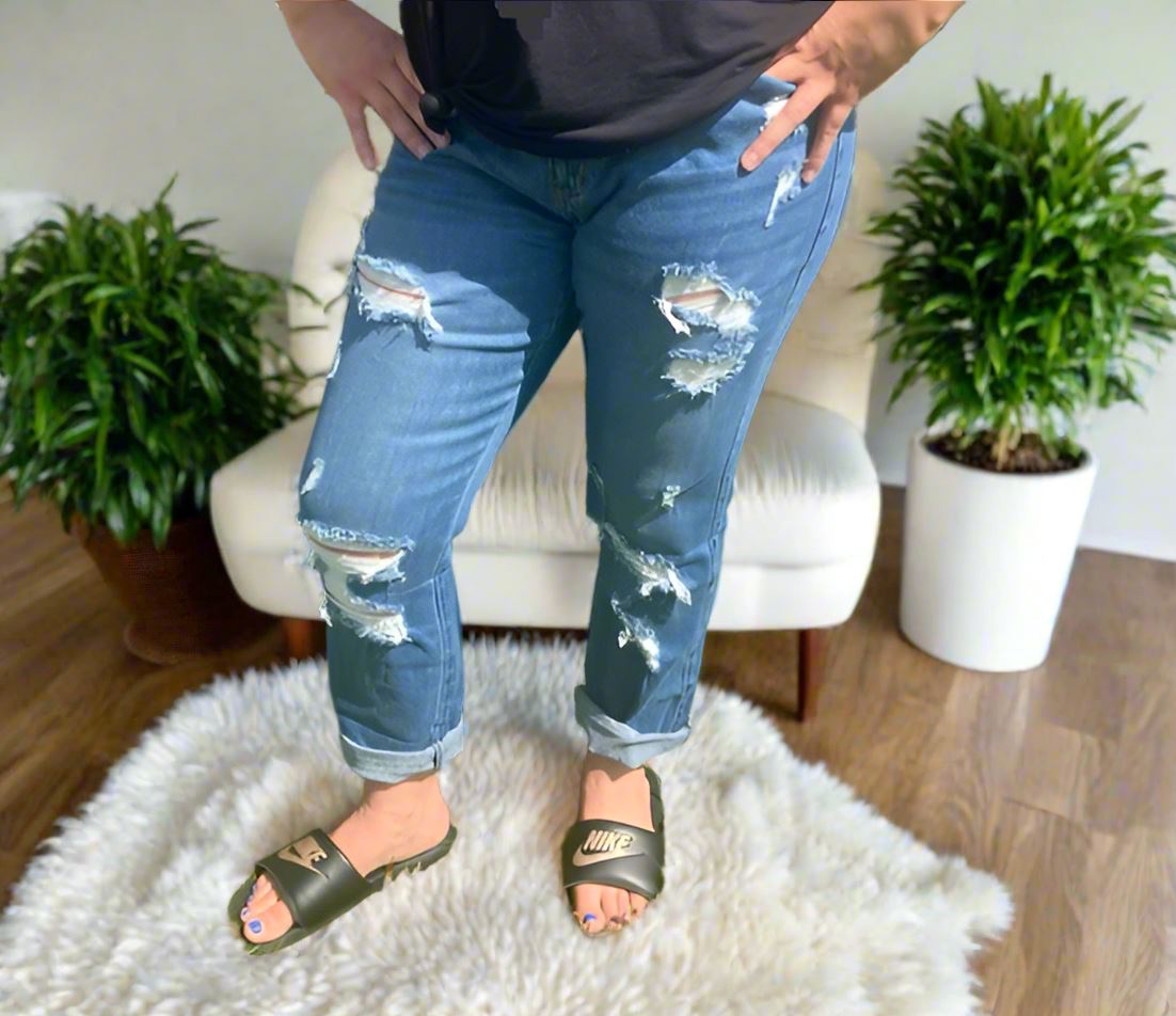 Womens Encore Boyfriend Designer Jeans, Distressed Ripped Ankle Jeans, Sizes 1xl/2xl/3xl, Light Wash Jeans MomMe and More 