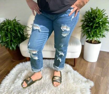 Womens Encore Boyfriend Designer Jeans, Distressed Ripped Ankle Jeans, Sizes 1xl/2xl/3xl, Light Wash Jeans MomMe and More 