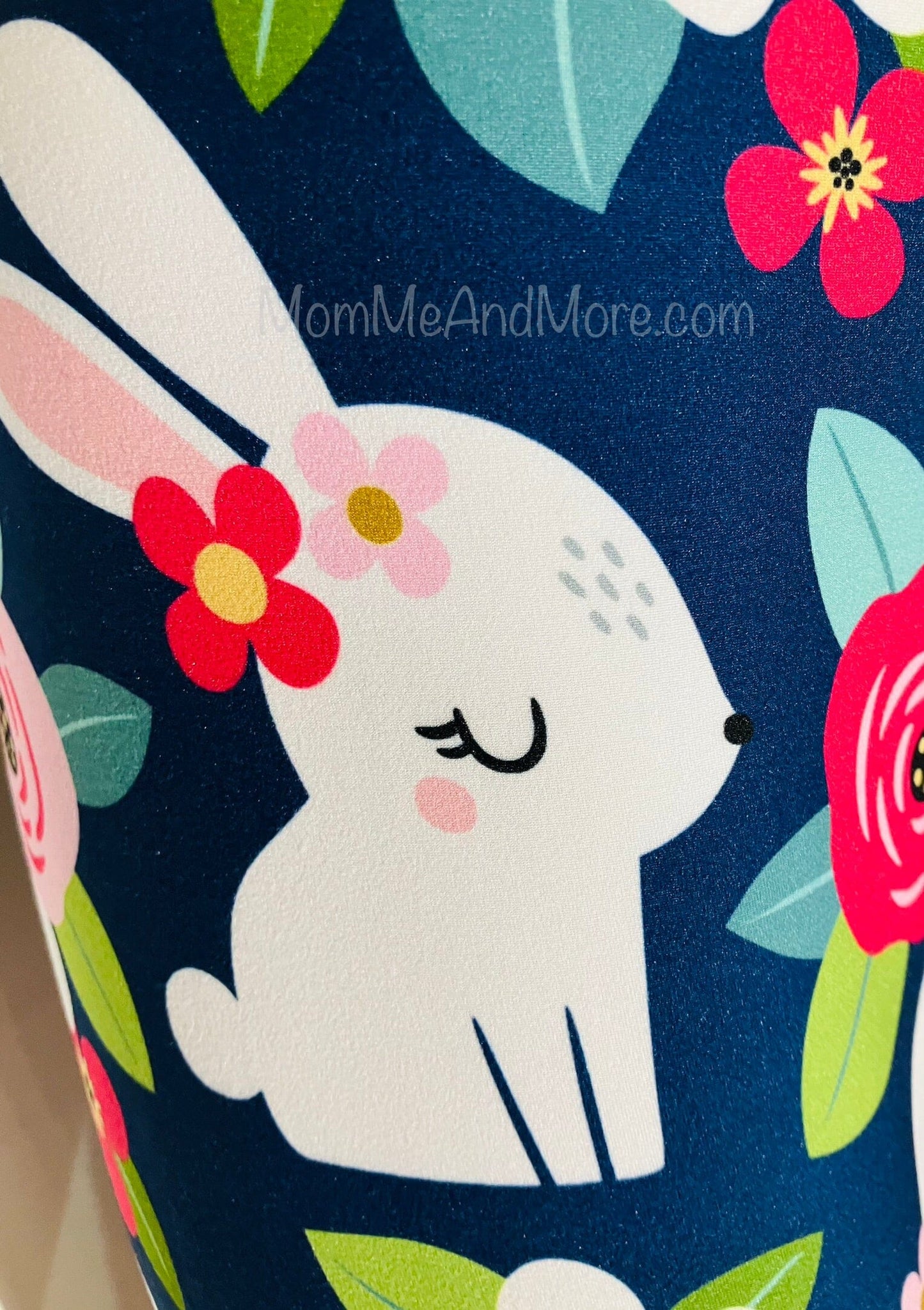 Womens Easter Bunny Leggings, Spring Floral Leggings, Soft Yoga Pants, Sizes OS/TC, Yoga Waist Leggings MomMe and More 