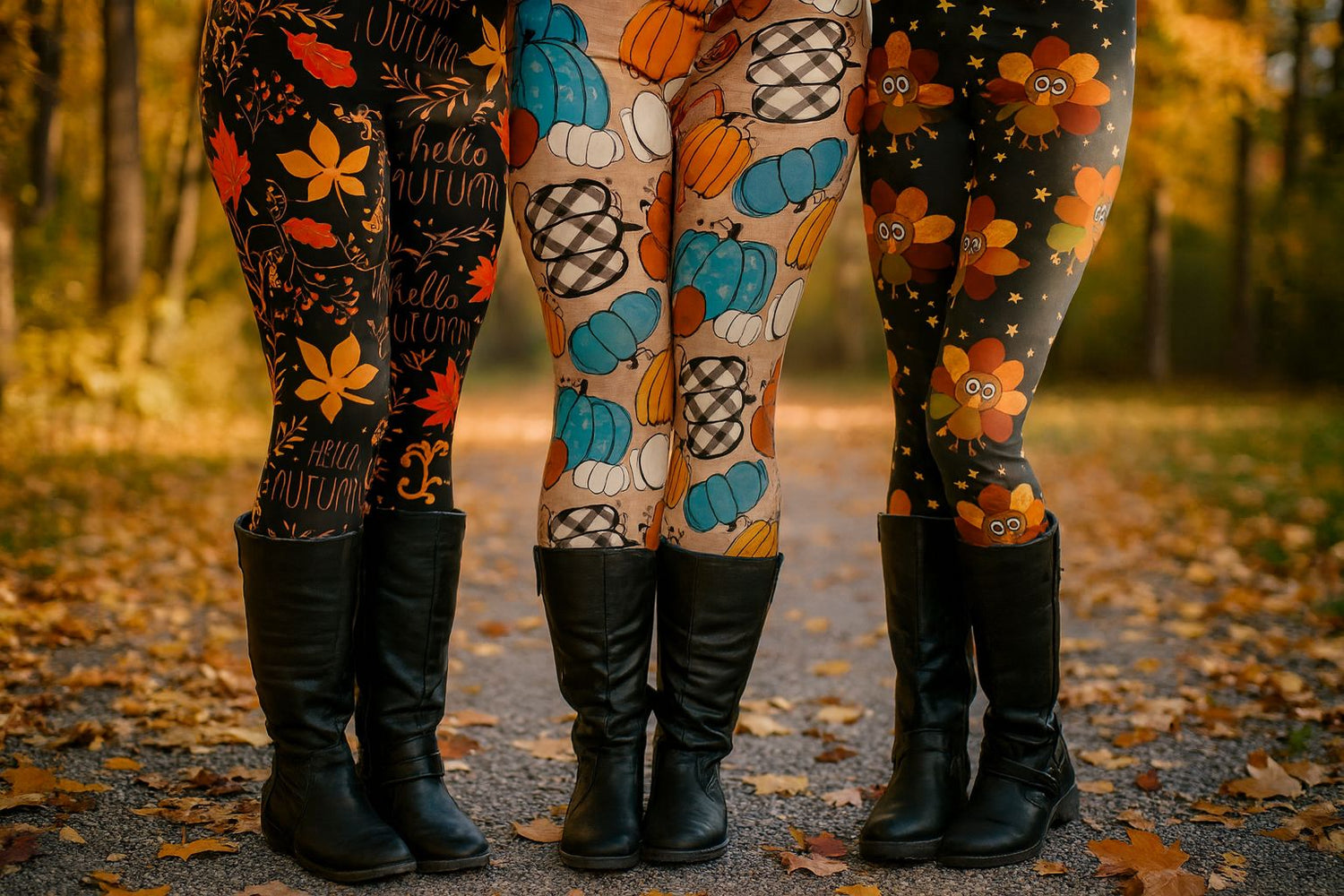 Womens Fall Leaf Leggings - High Waisted - Buttery Soft - Halloween Thanksgiving Leggings- Black/Orange Leggings MomMe and More 