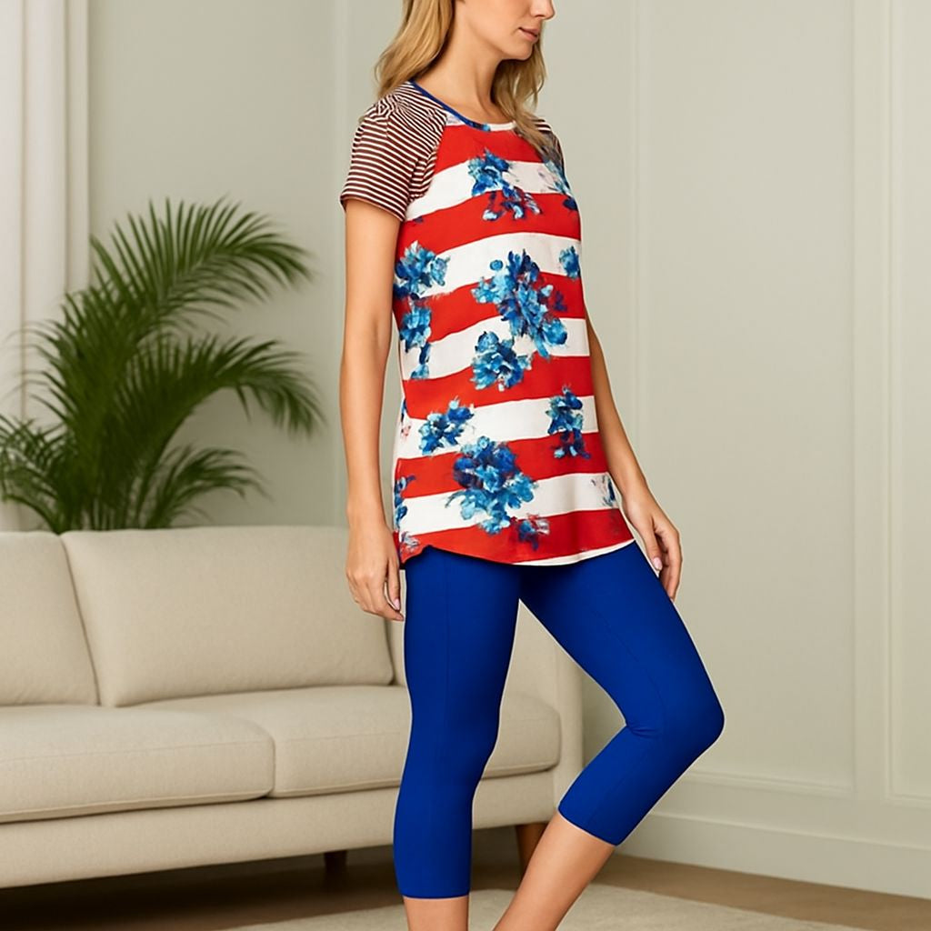 Womens Floral Striped Tunic Red White Blue MomMe And More