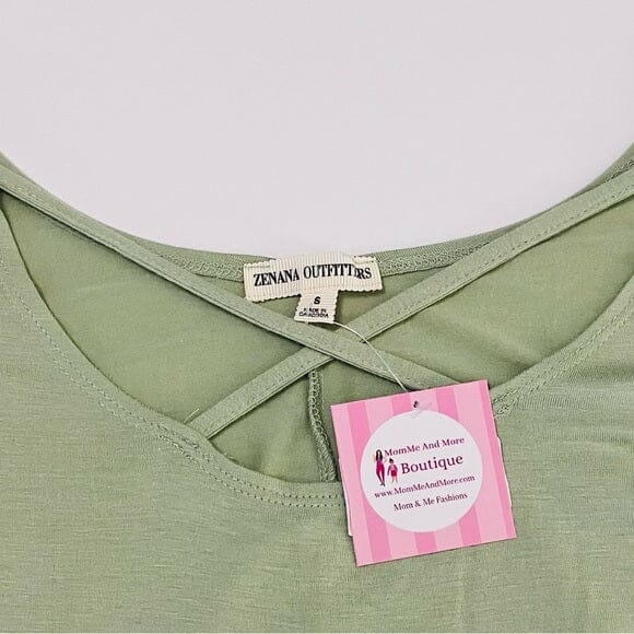 Womens Green Criss Cross Strappy Neck Dress, Long Tunic Top, 3/4 Sleeves, Sizes S/M/L, Mint Green dress MomMe and More 