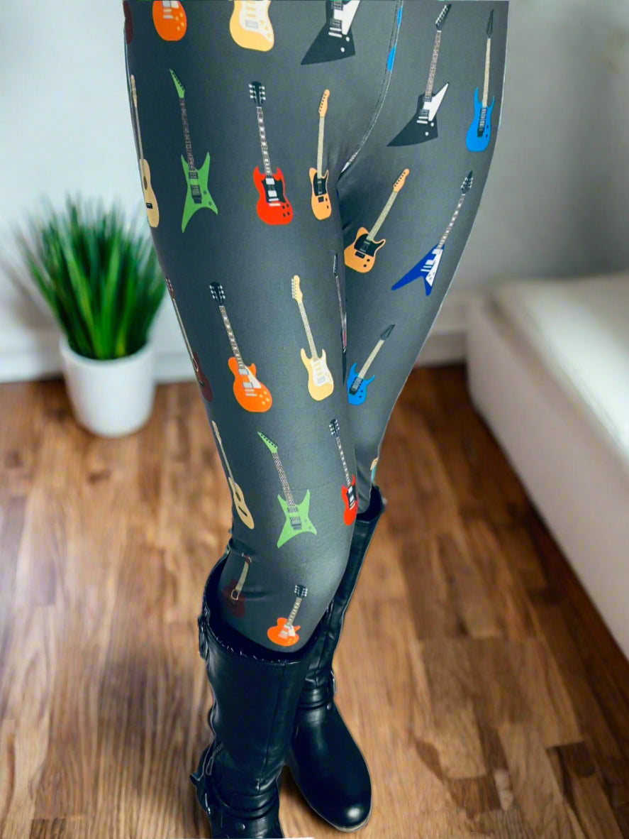 Womens Guitar Print Leggings MomMeAndMore
